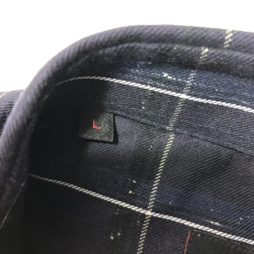 Jared Lang After Hours Dress Shirt Navy Windowpane Check Button Down Size L Mens